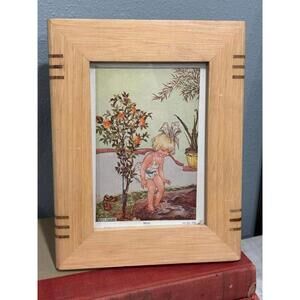Vintage Arts & Crafts Style Wood Picture Frame with Unique Inlay Accents